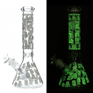 14" Chill Glass Glow In The Dark Seated Egyptian Beaker Water Pipe - [JLB95]